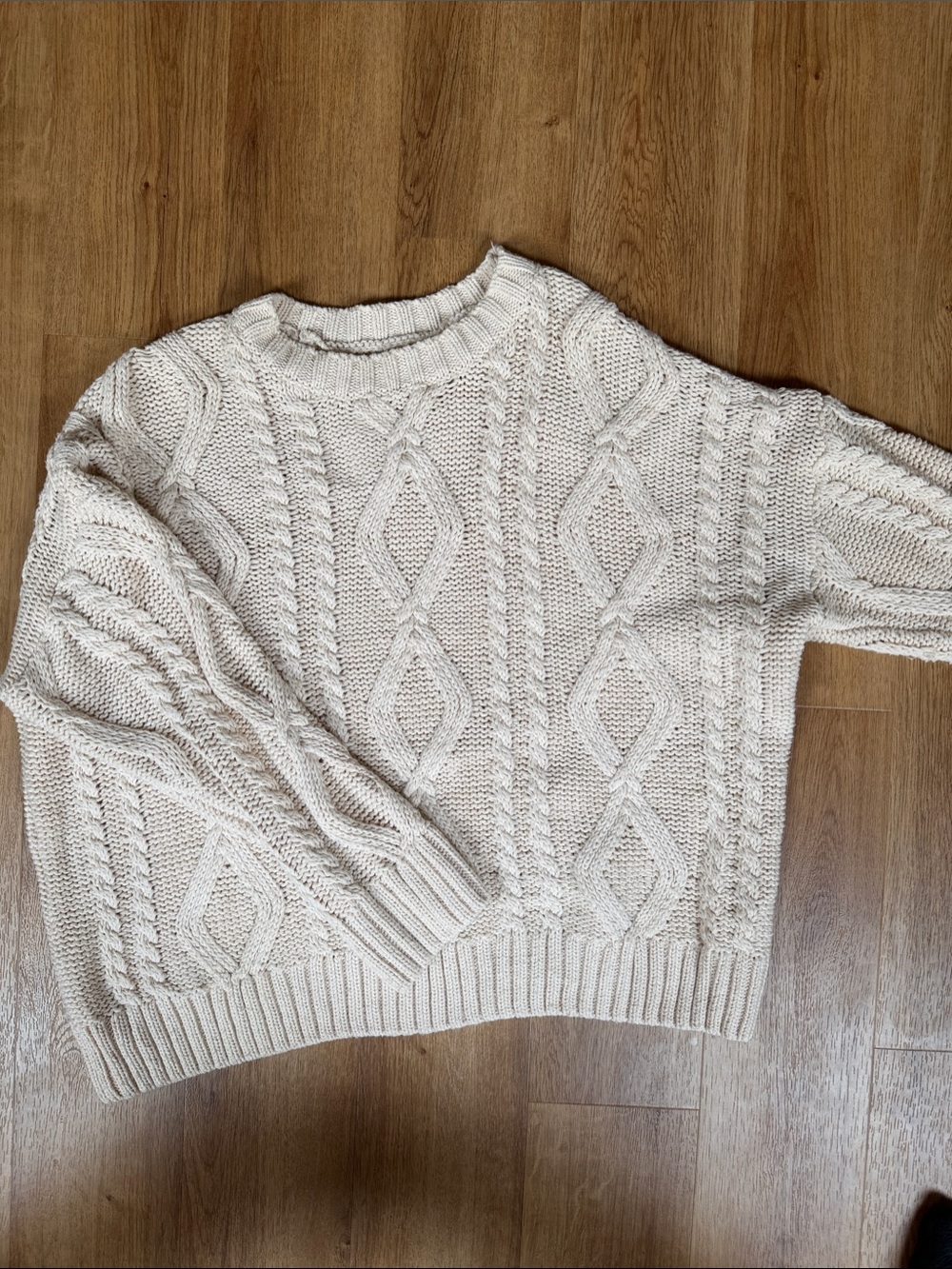 Princess Polly Cream Cable Knit Crewneck Sweater
